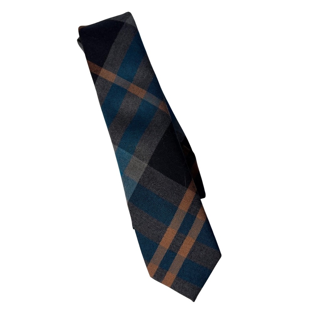 The Tie Bar Plaid Tie Mens OS Blue Grey Wool Woven Check